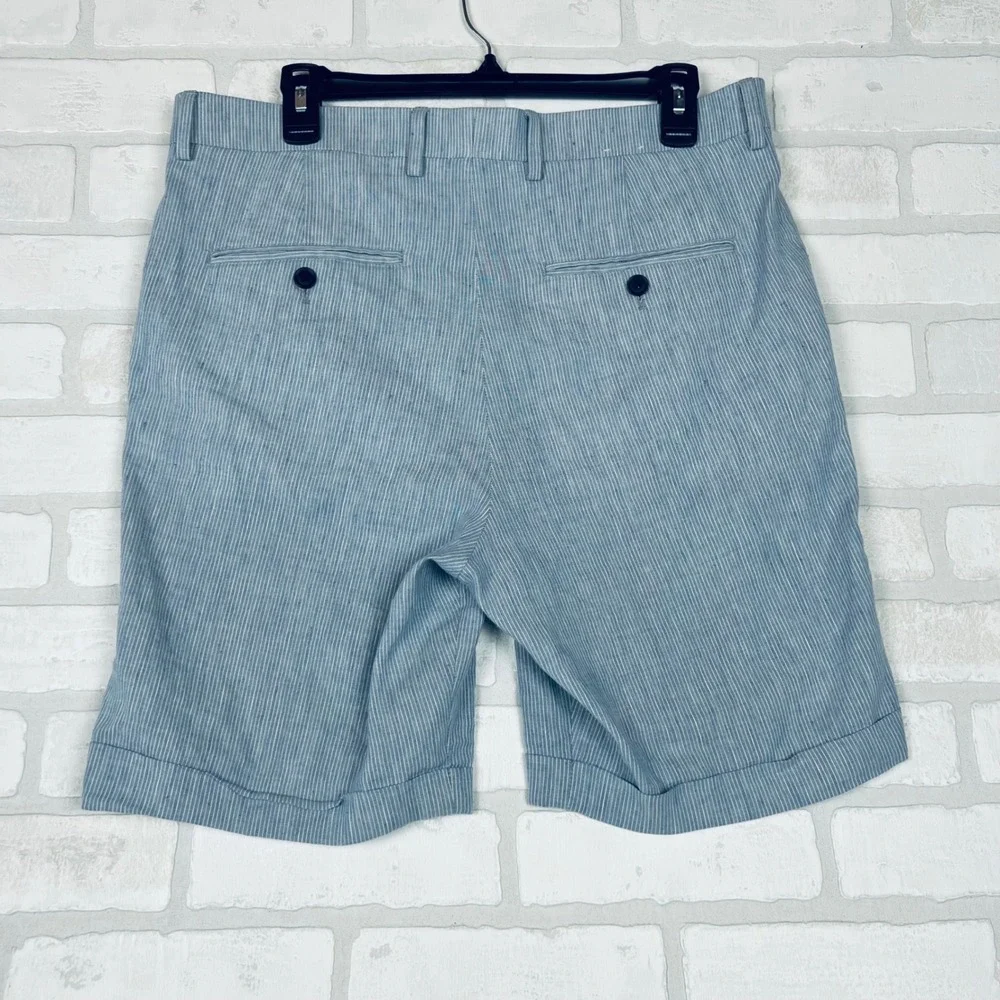Express Mens Blue White Striped Seersucker Cuffed Shorts Size 32